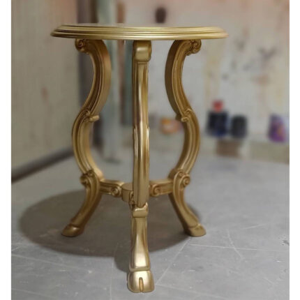 Round Accent Table – Handcrafted with Gold Finish and Curved Legs